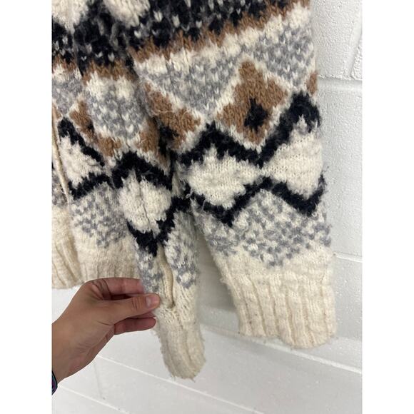 Vanessa Bruno Sz L Cream Vivi Fair Isle Nordic Oversized Wool Cardigan Sweater - Picture 5 of 6